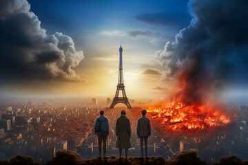 Catastrophical vision of Paris after explosions and destruction - obrazy, fototapety, plakaty