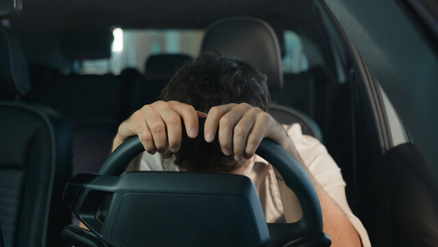 Angry mad aggressive stressed Caucasian businessman feel anger business failure lost male furious man problem despair sit in car automobile salon auto driving trouble driver road accident traffic jam