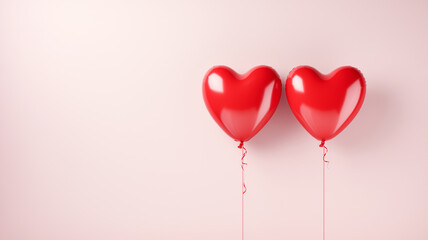 two red heart-shaped balloons on a light background