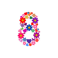 Number eight of flowers icon isolated on transparent background