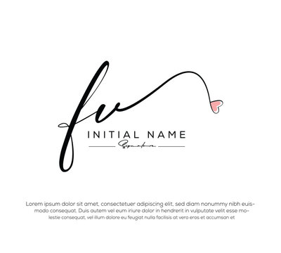 fv heart initial letter handwriting and signature logo