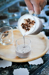 ice cocoa or ice chocolate or pouring cocoa
