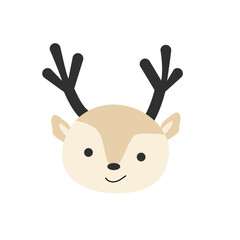 Obraz na płótnie Canvas cute deer baby face, wild animal portrait, head. Vector illustration isolated. Cute woodland baby animal deer, funny. Can used for baby background, poster. 