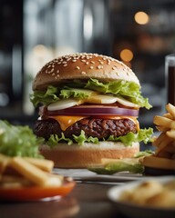 close up view of delicious hamburger photo for advertising 


