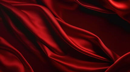 Fototapeta premium Black red silk satin. Beautiful soft folds. Shiny fabric. Dark luxury background with space for design. 