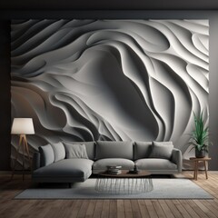 grey luxury living room interior design with 3d wall background with couches, generative ai