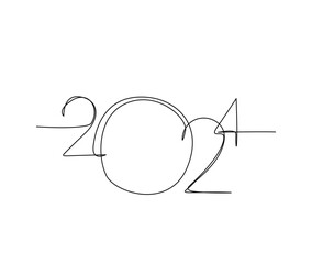 Continuous one line drawing of 2024. 2024 handwritten lettering new year text vector. New year Lineart Design.
