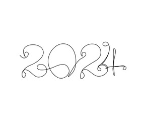 Continuous one line drawing of 2024. 2024 handwritten lettering new year text vector. New year Lineart Design.