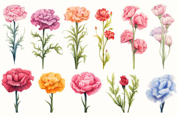 Obraz premium Watercolor paintings Carnation flower symbols On a white background. 