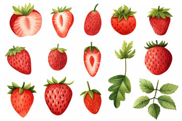 Watercolor painting Strawberry symbols on a white background. 