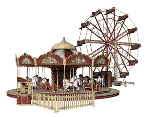 A 3d rendered overlay of a vintage carousel  © HWWO Stock