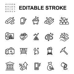 Set of Illustration of Gold Bar icons in line style.