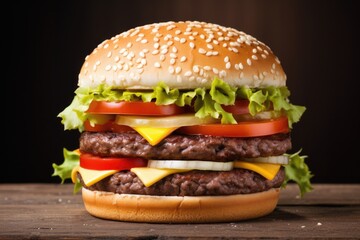 Juicy Cheeseburger on White Background - Perfect Bun, Beef Patty, Melted Cheese, Tomatoes, Lettuce and Pickles. Isolated Hamburger Photo