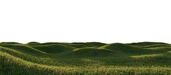 Hills with grass on a transparent background. 3D rendering.