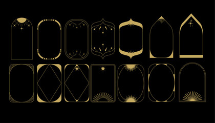 Boho frame arch set, line mystic border, minimal modern star arch vintage art deco collection. Mystic simple bohemian design element, fashion esoteric celestial ornament. Boho frame abstract window