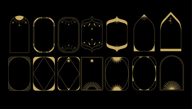 Boho frame arch set, line mystic border, minimal modern star arch vintage art deco collection. Mystic simple bohemian design element, fashion esoteric celestial ornament. Boho frame abstract window