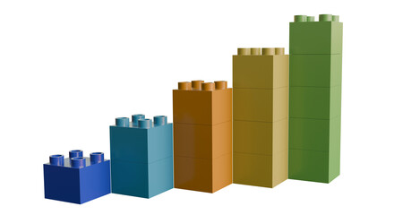 Naklejka premium Growing bar chart from color toy blocks, isolated on a transparent background. 3D rendering.