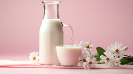 Fototapeta na wymiar a glass jug and a cup of milk