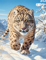 a tiger running through snow