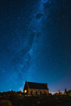 Tekapo, Church of good shepherd with milky way, New Zealand