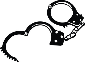 Cartoon Black and White Isolated Illustration Vector Of A Pair of Open Handcuffs