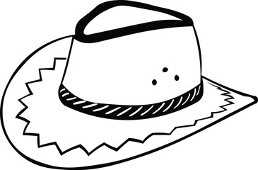 Cartoon Black and White Isolated Illustration Vector Of An Cowboy Hat