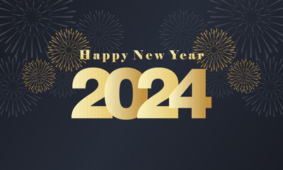 Elegant Background of Celebrating Happy New Year 2024 with Fireworks