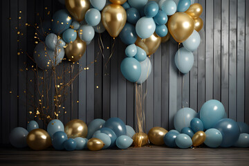 Party background or theme. Celebration announcement, greeting card with gifts and balloons