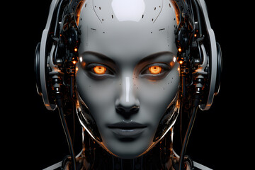 Futuristic woman robot with artificial intelligence