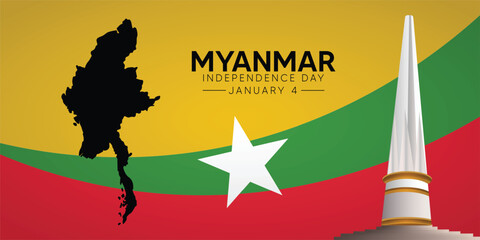 Myanmar independence day January 4 vector poster