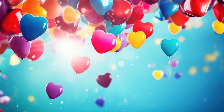 Colorful and joyful images with balloons or confetti adding a festive touch Valentine's Day