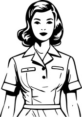 Healthcare Nurse Full Body Vintage Outline Icon In Hand-drawn Style