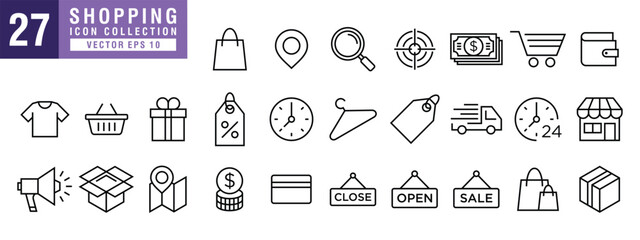 Naklejka premium Vector of shopping icon set, store, delivery, promotion, online shopping, vector EPS 10.