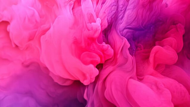 Pink smoke on colorful fog abstract black ink background
