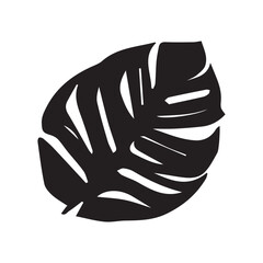 Tropical monstera ficus plant leav icon illustration, black on white background