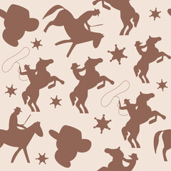 Wild west seamless brown silhouette pattern