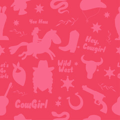 Wild west cowgirl seamless silhouette pattern