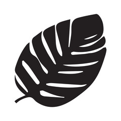 Tropical monstera ficus plant leav icon illustration, black on white background