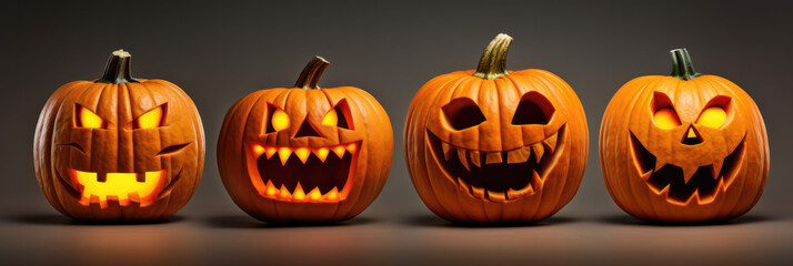 Diverse Halloween Pumpkin Collection on Monochrome Background