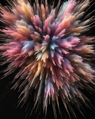 Obraz premium Colorful dust explosion in black background, close up view