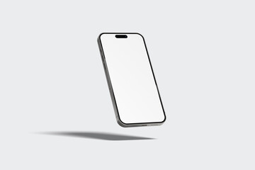 Floating blank phone mockup isolated on a white background