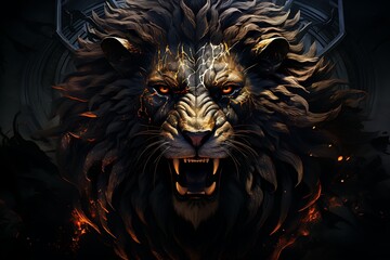 Roar in the Shadows: Dark-Themed Lion Majesty Unleashed