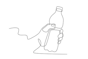 A hand holding fresh water. World water day one-line drawing