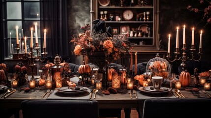 a halloween inspired table with candles 