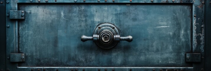 Vintage bank vault door with closed metal safe box for background or wallpaper design.