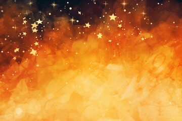 Obraz premium Stellar Symphony: Gold and Orange Galaxy Watercolor Stars Splashes, Crafting a Cosmic Elegance in the Background