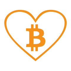 Bitcoin heart symbol crypto currency logo button
