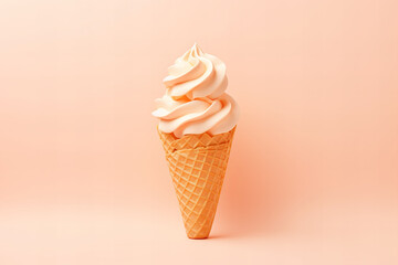 ice cream in a cone in a color of the year 2024 peach fuzz on a pastel peach background