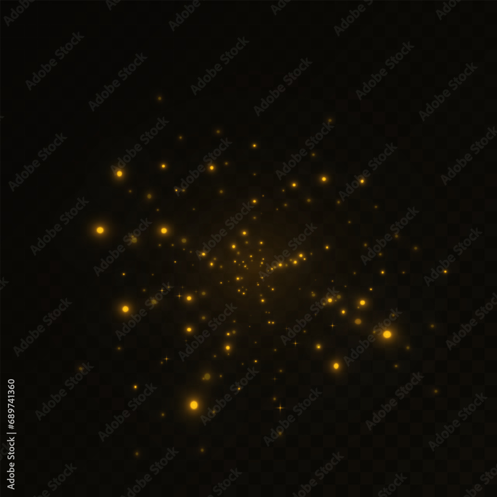 Poster Christmas light effect.Glitter effect of particles. Vector sparkles on a transparent background Sparkling magical dust particles.The dust sparks and golden stars shine with special light.