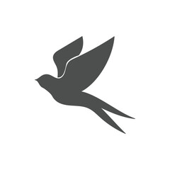 Vintage Flying Swallow Bird Silhouette Icon Illustration